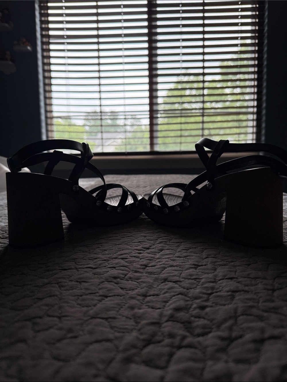 H&M Black Leather Strappy Platform Sandals with Brown Wood-Look Sole - Picture 5 of 6
